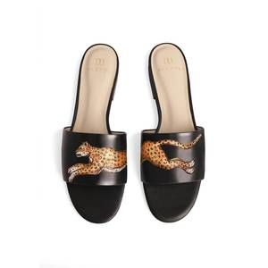 NEW ALEPEL women's cheetah slides in black